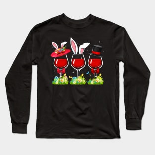 Three Wine Glasses Eggs Bunny Costume Easter Long Sleeve T-Shirt